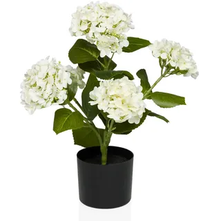 HJH Office Kunstblume im Topf 52cm Hydrangea Dekopflanze Hortensienbusch, Künstliche Hortensie Deko Blume