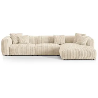 Micadoni Ecksofa modular rechts Martina aus Cord leichtes beige 3 Sitzplätze , Creme , Textil , L-Form , 332x176 cm , Hergestellt in Europa , Wohnzimmer, Sofas & Couches, Wohnlandschaften, Ecksofas
