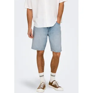 Shorts ONLY & SONS "ONSEDGE LB 2041 AZG DNM SHORTS", Herren, Gr. XXL, N-Gr, blau (light blau denim), Web, Obermaterial: 100% Baumwolle, unifarben, straight fit knielang, Hosen Shorts