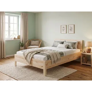 Metallfreies Doppelbett Holzbett Zirbe massiv 140x200 mit wählbarem Zubehör V-60.95-14ohne Zubehör - Naturbelassen