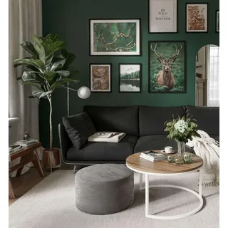 Runder CIRI Couchtisch mit Pouf Wotan Eiche Artisan Stirling - Schwarz, Weiß, Grün, bordeaux, Blau, Grau, Beige, Hellblau, Rosa, Gelb