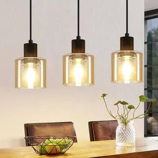 ZMH Pendelleuchte Esstisch Hängelampe Vintage Schwarz Glas 3 Flammig