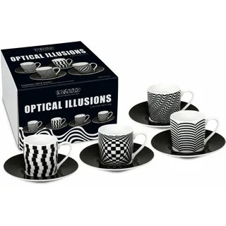 Könitz Espressotassen 4er Set Optical Illusions, Becher, Porzellan, Schwarz, Weiß, 85 ml, 11 5 053 2808 - Schwarz, Weiß