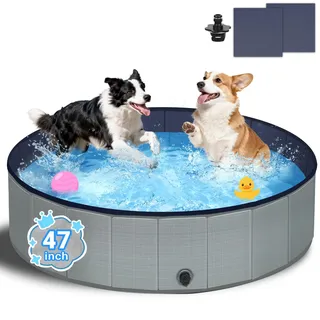 Bamda Hundepool – Faltbarer Pool 120x30, 2026 Verbesserte 5mm PP-Platte und Verdickter Boden, Tragbare Rutschfestes Hundeplanschbecken für Große Mittelgroß Kleine, Ideal für Innen & Außen (Grau)