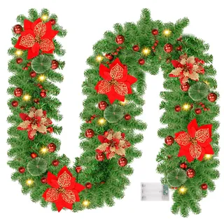 Zateety Weihnachtsgirlande mit Beleuchtung 2.7M/9Ft: Tannengirlande mit LED Beleuchtung, Weihnachtsdeko Girlande, Tannengirlande Hängende Girlande für Haustür Treppen Kamin Terrasse und Gärten