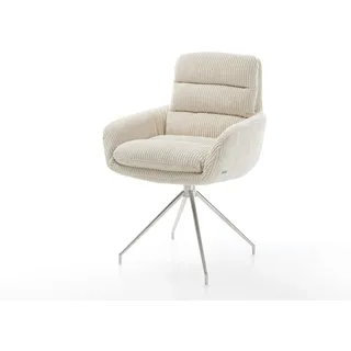 DELIFE Esszimmerstuhl Abelia-Flex mit Armlehnen Cord Beige Kreuzgestell konisch Edelstahl - Beige
