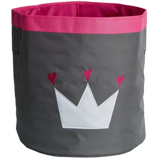 Love IT Store IT Aufbewahrungskorb rund - Auch geeignet als Wäschesammler - Aus Stoff, robust und stabil - Grau mit weißer Krone - 44x44x44 cm