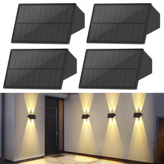 ZMH Solarlampen für Außen 4ER Solar Wandleuchte Aussen Wand Außenwandleuchten Aussenleuchte Warmweiß solarwandleuchten Wasserdichte Wandleuchte Up and Down solarleuchte für Zaun Terrasse Balkon