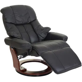 Robas Lund Relaxsessel Calgary 2, Fernsehsessel Sessel, Echtleder 150kg belastbar ~ schwarz, Walnuss-Optik