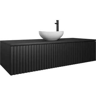 Easy4You Unterschrank LORE 120 cm Schwarz Hängeschrank Badschrank Badezimmerschrank mit Schublade - Geriffelte Front - Schwarz