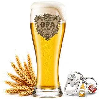 BeBeiZi Bierglas für Opa – Bester Opa der Welt Geschenk von Enkelkindern zum Geburtstag & Weihnachten – Weizenglas 460ml – Originelle Geschenkidee für Großväter