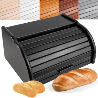 Creative Home Schwarz Brotkasten Holz 38 x 28,5 x 17,5cm (+/-1cm) BrotBox für Brot Brötchen Kuchen Brotkiste mit Roll-Deckel | Natürliche Brot-Kiste | Brotbehälter für Jede Küche