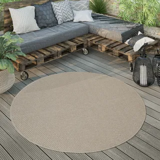 Outdoor Teppich rund wetterfest Garten & Terrasse flachgewebt Sisaloptik robust Grösse 160 cm Rund - Beige