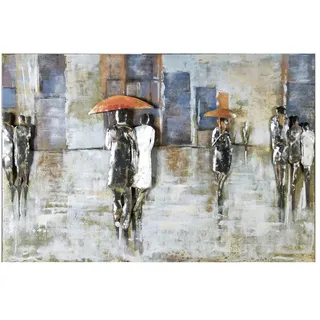Gilde Gallery GILDE Metall Kunstobjekt - Bild XXL - Rainy day' - Regen Schirme - handgefertigt - 80 x 120 cm