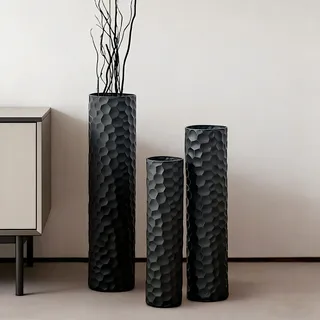 Sziqiqi Bodenvase Groß Schwarz Hohe: 70/60/50 cm Extra Große Vasen Boden für Wohnzimmer - Metall Bodenvasen Gross Set von 3 - Dekorative Blumenvase für Boden XXL für Schlafzimmer Küche Kamin Ecke