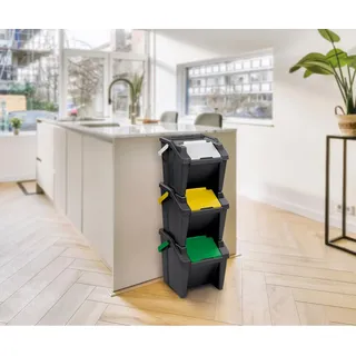CEP Mülltrennsystem "Tower" 30 Liter 3er Set - Schwarz, Gelb, Grün, Weiß