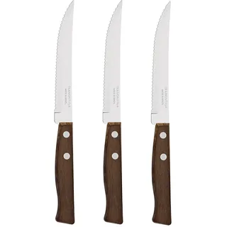 Tramontina Steakmesser Set TRADICIONAL, 3 Stück mit edlen Naturholz-Griffen, rostfreier Edelstahl
