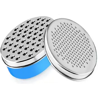 MAGICVOGEL Käsereibe mit Behälter,Edelstahl 2 Reibeflächen Küchenreibe Gemüsehobel Zitronenschaber Parmesanreibe Kartoffelreibe Gurkenhobel Handreibe mit Box (Blau)