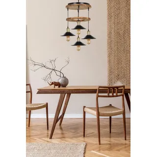 Industrial Rustic Chandelier, Wooden Body & Metal Cap, 35 cm Diameter, 80 cm Height, Adjustable, E27 Socket, Brown & Black | Perfect for Country Homes