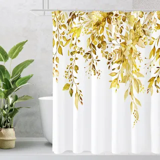 Gibelle Extra Langer Duschvorhang 182,9 x 213,4 cm Gelb Blumen Duschvorhang für Badezimmer Aquarell Pflanze Eukalyptus Blätter Stoff Duschvorhang Set mit Haken