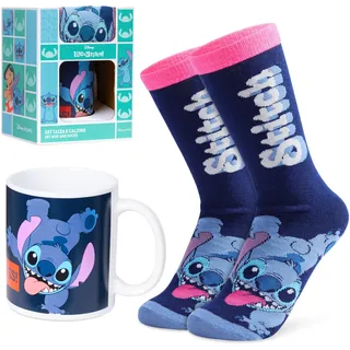 Disney Stitch Tassen-Geschenkset, Kuschelige Damen Socken & Keramik Tasse, Geschenke für Frauen & Teenagers (Marine)