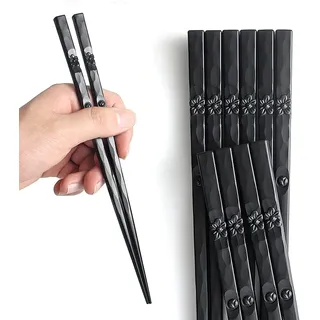 AOOSY 5 Paar Essstäbchen aus Fiberglas, spülmaschinenfest, japanischer Stil, schönes Design, rutschfeste schwarze Sushi-Essstäbchen, schwarze Legierung, mit Geschenkbox