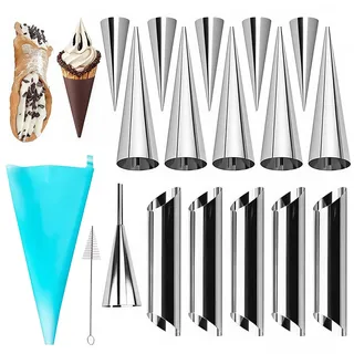 18 Stück Schaumrollenformen, Edelstahl Cannoli Backformen mit Reinigungsbürste, Professionelles Backzubehör für Cannoli, Schillerlocken Sahnerollen Hörnchen Cremerollen und mehr