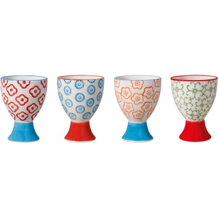 Bloomingville Eierbecher Emma Retro Ø 5 x H 7 cm, rot blau orange grün, Keramik, 4er Set