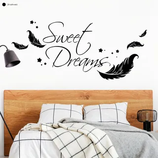 Wandtattoo Loft "Sweet Dreams" Wandtattoo Sprüche – 30 Farben & 3 Größen – selbstklebender Schriftzug mit Federn, Wandtattoo Schlafzimmer, stilvolle Wanddekoration für Wohnzimmer & Schlafzimmer