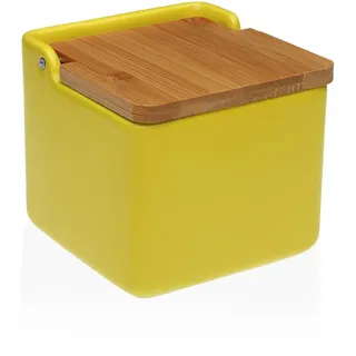 DRW Salzstreuer aus Keramik, Gelb, mit Deckel, 11,5 x 12,2 x 12,2 cm