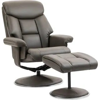 HOMCOM Relaxsessel mit Hocker Liegefunktion Wippfunktion Kunstleder Grau