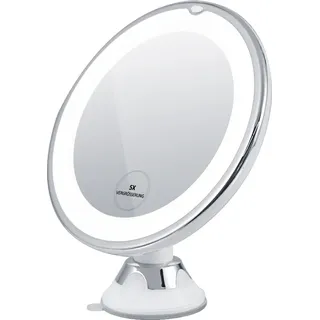 EMKE 17,5 cm LED Schminkspiegel Kosmetikspiegel 360° Schwenkbar mit Saugnapf und 5 Fach Vergrößerungsspiegel - Weiß