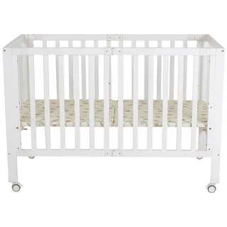 Cangaroo Baby Gitterbett Nova Holz, faltbar, höhenverstellbar, Matratze, Räder - Weiß