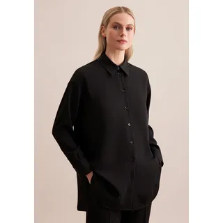 Longbluse SEIDENSTICKER "Schwarze Rose", Damen, Gr. XS (34), schwarz, 100% Polyester, unifarben, oversize, ohne Ausschnitt, Blusen Longbluse, 1/1 Kragen Uni