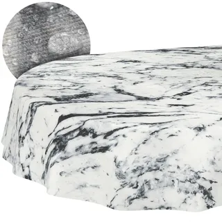 Tischdecke Stoff abwaschbar Tischtuch Tafeldecke pflegeleicht Lotuseffekt schmutz- & wasserabweisend für Indoor Outdoor Tischdecke Oval 180x140cm Schnittkante Marmor Schwarz