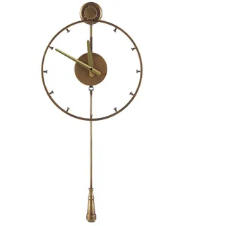 Beliani Wanduhr Metall gold Emmen , Holz Optik , 31x70x8 cm , Dekoration, Uhren, Wanduhren
