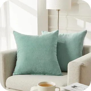 Topfinel Kissenbezug 50x50 cm Mintgrün 2er Set Chenille Sommer Deko Wohnzimmer Kissenbezüge Kissenhülle Sofakissen Dekokissen Kuschelkissen Zierkissen Für Sofa Bett Garten Balkon Kinderzimmer