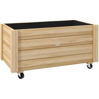 Outsunny Hochbeet, Blumenkasten mit Rollen Pflanzkasten Kräuterbeet für Garten Massivholz , Schwarz , Holz , 89x47x48 cm , Gartenzubehör, Hochbeete