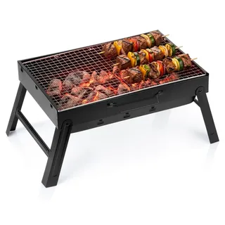 Vilde | Koffergrill Klappbar - 51x30x23 cm - Tragbarer Camping Holzkohlegrill - Schwarz