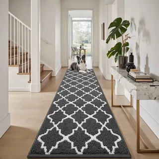 Sour Lemon Teppich Läufer Flur Rutschfest 60x180cm, Grau Waschbarer Teppich | Modern Küchenläufer ,TPR Gummirückseite,Weich Kurzflor Flickenteppich,Flurteppich Läufer Lang für Küche Wohnflure Eingang