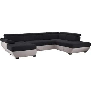 Mivano U-Form-Sofa Speedway, Moderne Wohnlandschaft mit verstellbaren Kopfteilen, 332 x 79 x 222, Zweifarbiger Bezug, Schwarz/Grau