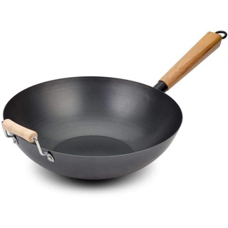 Nava Wokpfanne Cantonese | Ø 32 cm | Kohlenstoffstahl | Wok Induktion Wokpfannen | Asiatischer Stil Pan Wok Pfanne | Antihaftbeschichtung | Holzgriff