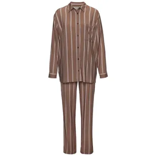 LASCANA Damen Pyjama braun gestreift Gr.32/34