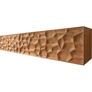 DeLife Lowboard Solu, Akazie Natur 220 cm 2 Türen 4 Schübe schwebend Lowboard 3D-Front beige 220 cm x 40 cm x 35 cm