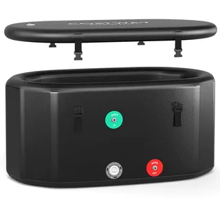 COSTWAY XL Ovale Eisbadewanne mit Abdeckung, tragbare Outdoor-Eisbadewanne mit Rucksack, Pumpe, aufblasbarer Kalttauchwanne für Kalt- und Heißtherapie, kompatibel mit Wasserkühlern (schwarz)