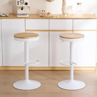 kidol & shellder Barhocker 2er Set Weiß, Massivholz, Höhenverstellbar Thekenhocker für Küchentheke, Massivholz-Metall, Modernes Industrial Vintage, 38.5x38.5x56/80
