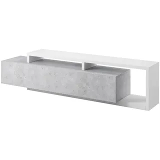 Furniture24 Fernsehschrank Bota 40 Unterschrank Lowboard mit Aufsatz und Schublade 219 x 52 x 45 cm Beton Colorado/Weiß - Weiß