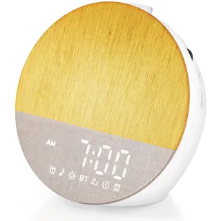 Uwithm Tageslichtwecker Sonnenaufgang, Digital Wake Up Light, Lichtwecker Doppel Wecker, Bluetooth Lautsprecher, White Noise Machine mit 30 Beruhigende Klänge, 20 Helligkeit,18 Dimmbare Nachtlicht