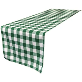 LA Linen Checkered Gingham Doppelseitiger Karierter Tischläufer mit Vichy-Muster, 35,6 x 274,4 cm, Jägergrün, Leinen, Hunter Grün/Weiß, 14 x 108 inch