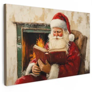 MuchoWow Leinwandbild Weihnachten - Weihnachtsmann - Winter - Open Fireside Wanddeko 90x60 cm , Dunkelrot , Textil , Kiefer , Rechteckig , 90x60 cm , FSC 100% , gerahmt , Bilder & Rahmen, Bilder, Leinwandbilder